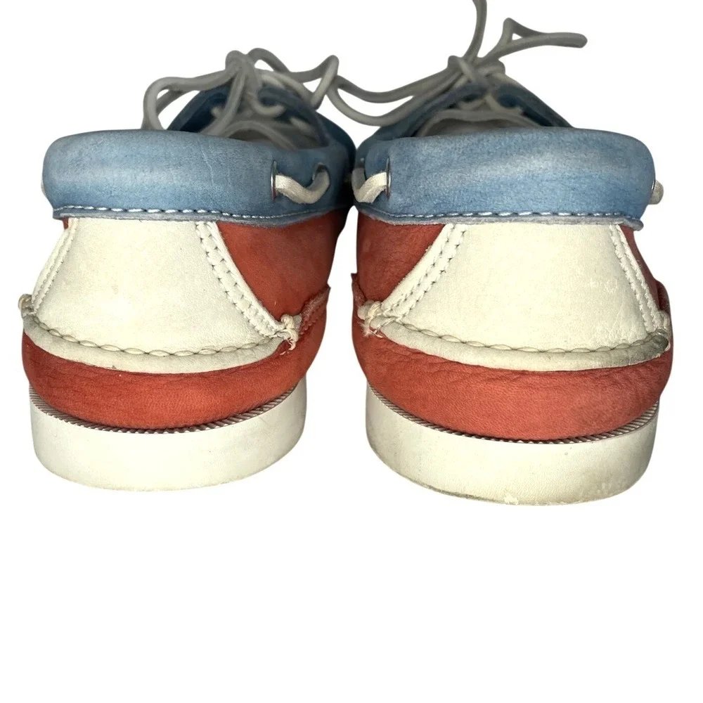 Cole Haan Mens Boat Shoes Size 10 M Red White Blue Leather Lace Up Deck Loafers